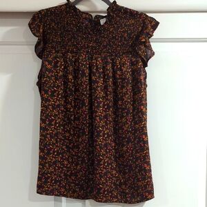 Floral Flowy Top With Gold And Red Floral Design